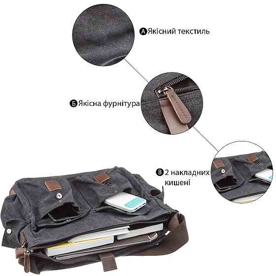 Сумка на плече текстильна Чорна (Vintage) Київ