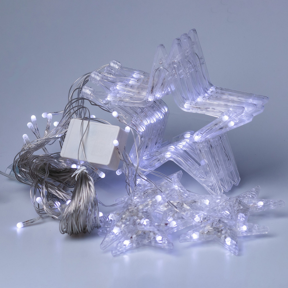 Гірлянда штора 3х0,7 м Зірки на 108 LED лампочок світлодіодна 6 великих та 6 маленьких зірок 9В 8 режимів Білий 1733055W Коломия - фото 8