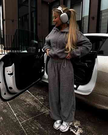 Женский стильный теплый костюм двойка из барашка Графит Одесса