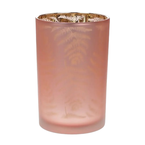 Свічник скляний з малюнком Папороть, колір - пастельний рожевий, 18см Житомир