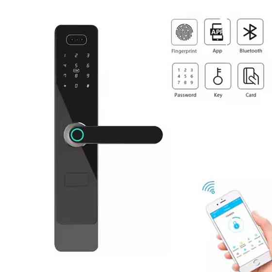 Смарт замок кодовий розумний дверний KHS-DA01 з відбитком пальця і ключ-картою і розблокуванням по обличчю, чорний Кам'янець-Подільський