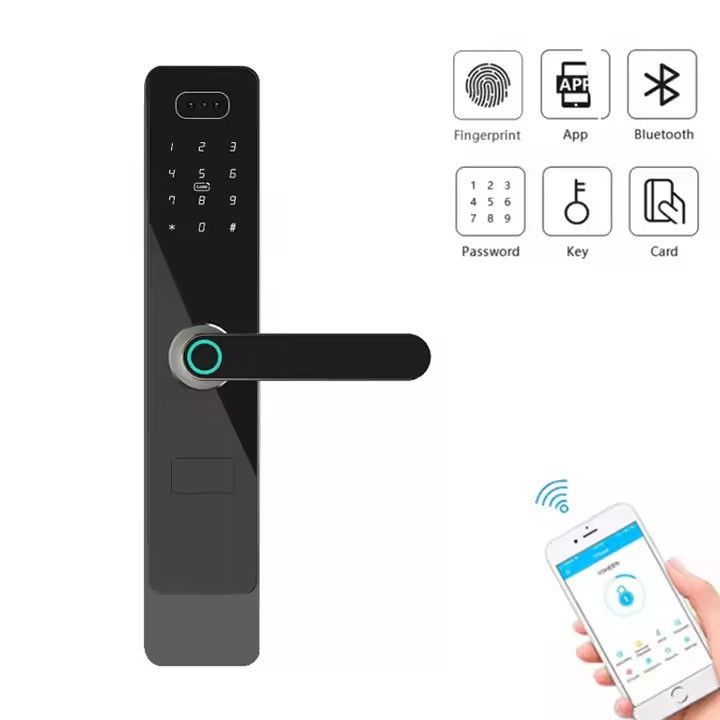 Смарт замок кодовий розумний дверний KHS-DA01 з відбитком пальця і ключ-картою і розблокуванням по обличчю, чорний Кам'янець-Подільський - фото 4