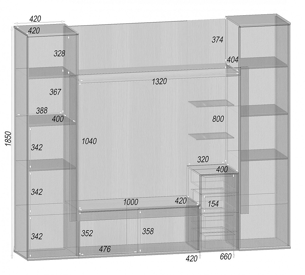 Стенка в гостиную под ТВ Exo-1, Дуб Конкордия, 2160х420х1850 Львов - изображение 2