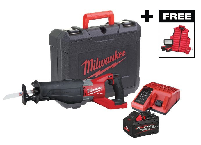 Пила шабельна акумуляторна MILWAUKEE, M18 FSX-801C (+зар.пр., 1 акум.Х 8Аг, кейс)+M18 ALIS-0+жилетка Одеса - фото 2