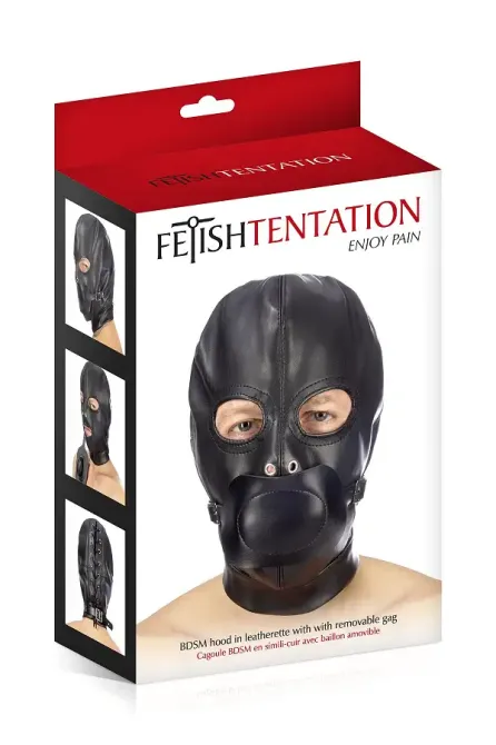 Капюшон з кляпом для БДСМ Fetish Tentation BDSM hood in leatherette with removable gag Львів - фото 3