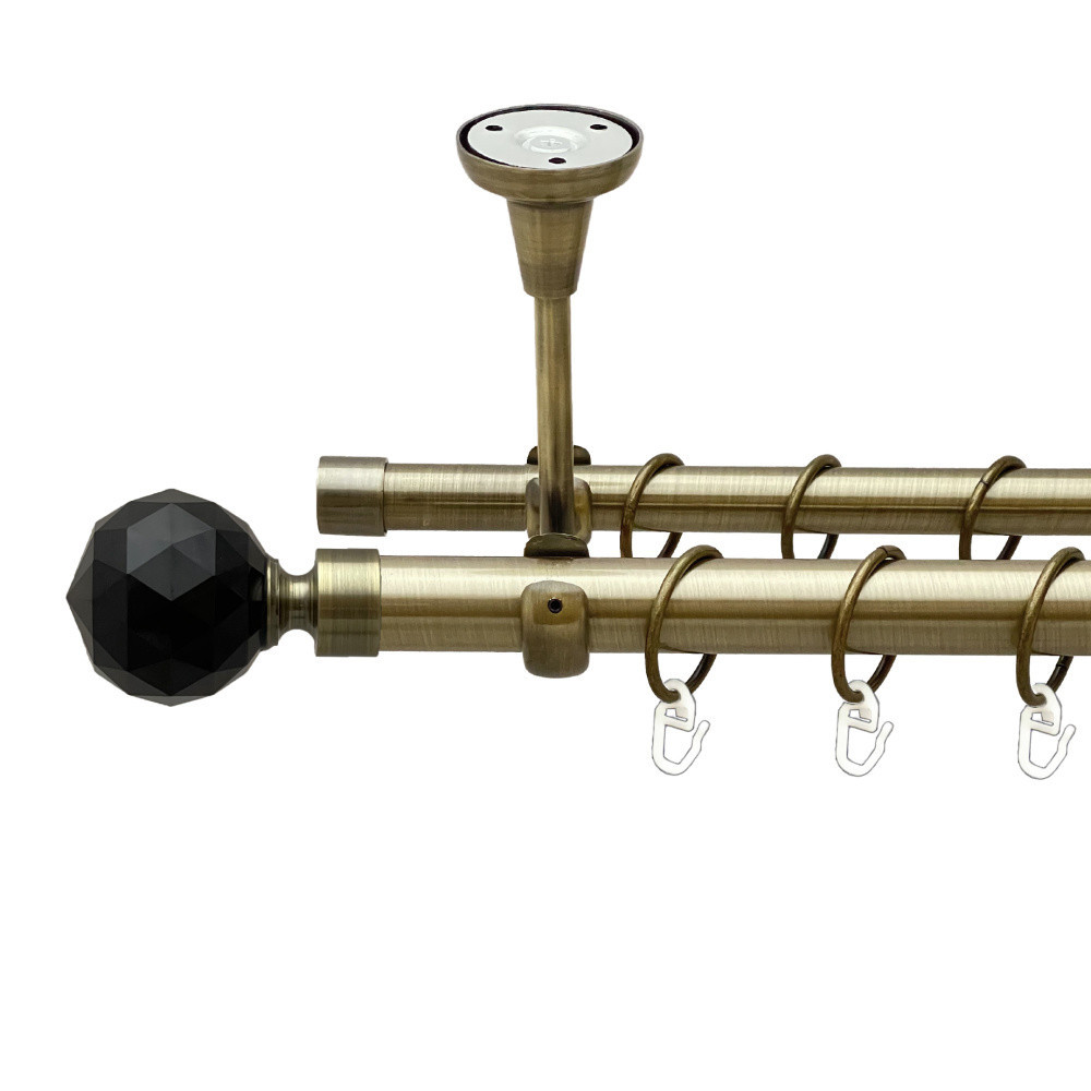 Карниз Orvit Люміера Неро металевий дворядний відкритий до стелі гладка труба кільце металеве Антик 25\19 мм 300 см (00-00024435) Львів - фото 1