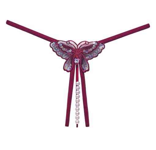 Трусики з розрізом і намистинками еротичні універсальний бордовий Київ