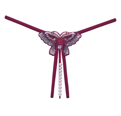 Трусики з розрізом і намистинками еротичні універсальний бордовий Київ - фото 2