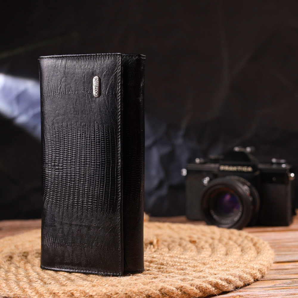 Привабливий жіночий гаманець із монетницею з натуральної фактурної шкіри CANPELLINI 21527 Чорний Київ - фото 6