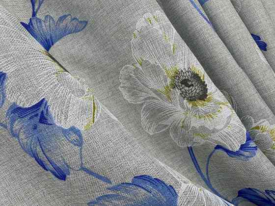 Комплект штор VR-Textil Лен Прованс 150х270 2шт и Тюль 600х270 2078ш-1681т Светло-серый с синим и белым 71-207/5 Киев