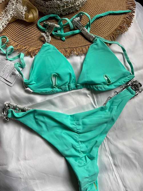 Білий роздільний купальник із камінням Бірюзовий S Харків - фото 4