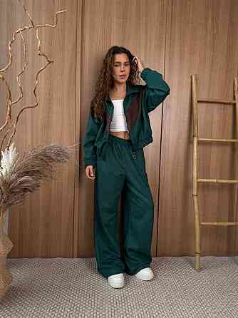 Женский стильный повседневный костюм двойка из замша на дайвинге Изумрудный Одесса