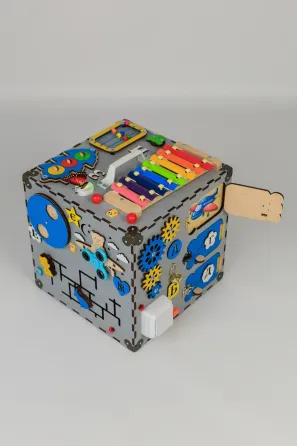 Бізікуб 30*30*30 Сірий дитячий куб Бізікуб для хлопчика Бізіборд Київ