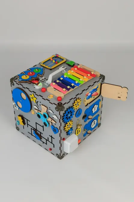 Бізікуб 30*30*30 Сірий дитячий куб Бізікуб для хлопчика Бізіборд Тернопіль - фото 4