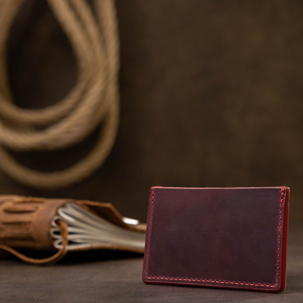 Шкіряний жіночий картхолдер GRANDE PELLE 11527 Бордовий Київ - фото 3