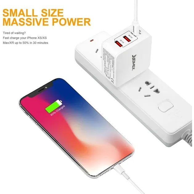 Універсальний мережевий зарядний пристрій JYDMIX (30W, PD3.0, QC3.0) — USB-C + 2xUSB-A, набір перехідників для подорожей Київ - фото 4