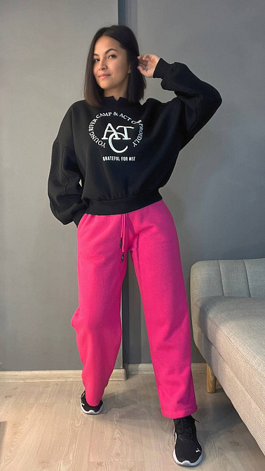 Штани жіночі OLIVIA 2236 спортивні кюлоти укорочені на флісі малинові, малиновий, ML Київ - фото 2