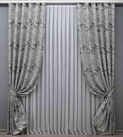 Комплект готовых штор VR-Textil Жаккард Мрамор Al3 № 1597ш Светло-серый с венге 145х270 см 2 шт (33-0460) Киев