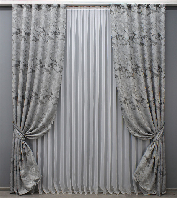 Комплект готовых штор VR-Textil Жаккард Мрамор Al3 № 1597ш Светло-серый с венге 145х270 см 2 шт (33-0460) Киев - изображение 2