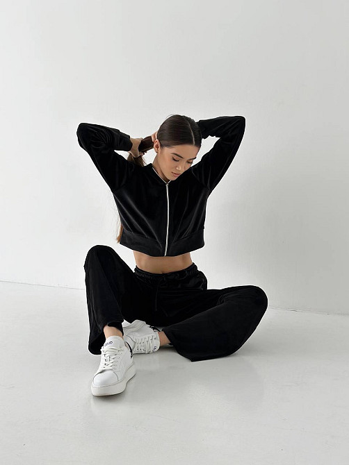 Женский велюровый спортивный костюм XS-S Черный Харьков - изображение 1