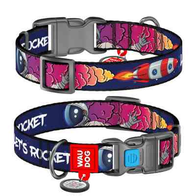 Ошейник для животных WAUDOG Nylon с QR-паспортом "Космос. Ракета" пластиковый фастекс XL (4504-0125) Винница