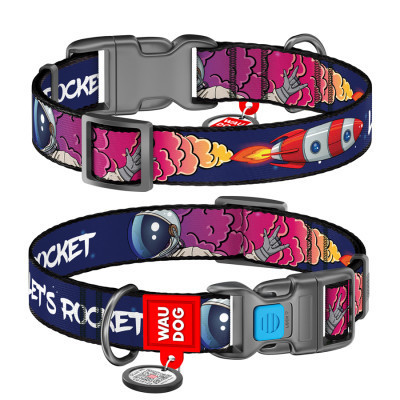 Ошейник для животных WAUDOG Nylon с QR-паспортом "Космос. Ракета" пластиковый фастекс XL (4504-0125) Винница - изображение 1