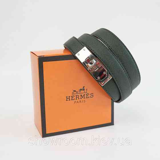 Женский зеленый тонкий ремень из кожи  (280-2) Киев