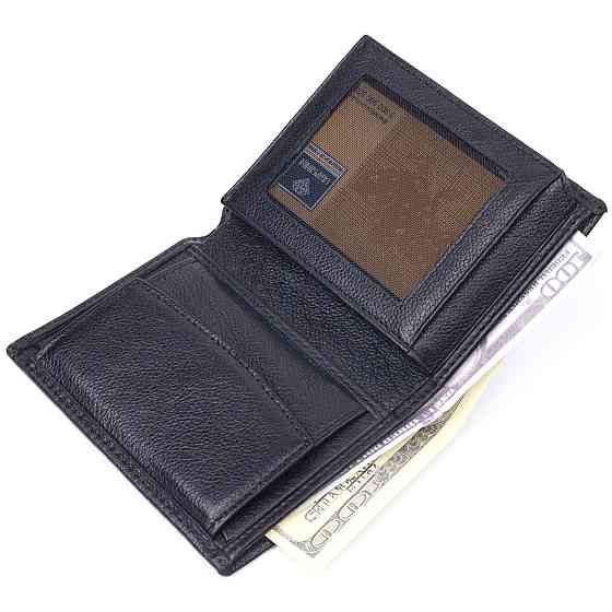 Вертикальний невеликий шкіряний гаманець без застібки Чорний (KARYA) Київ