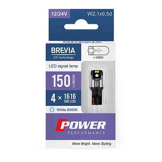 LED автолампа Brevia Power W5W 150Lm 4x1616SMD 12/24V CANbus, 2шт Київ