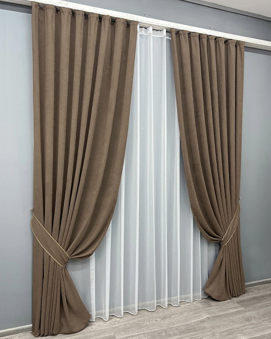 Комплект готовых штор VR-Textil Микровелюр Petek YL № 2014ш Коричневый 200х270 см 2 шт (32-374) Киев - изображение 3