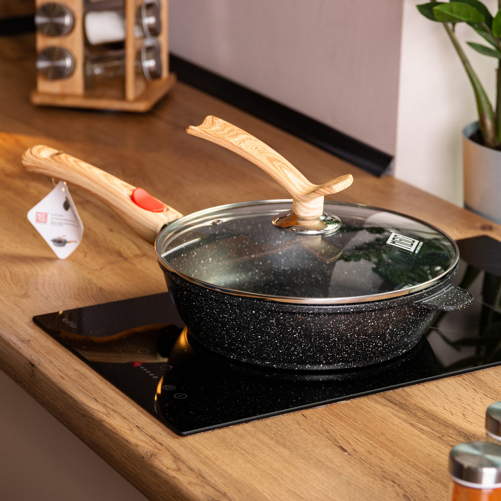 Алюмінієва глибока сковорода (2,8 л) зі скляною кришкою Ø 26 см Чорний MGC HP-4-464B Коломия - фото 6