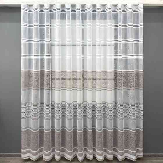 Короткий тюль VR-Textil 1946т Жаккард Белый с капучино 300х200 см (42-0907) Киев