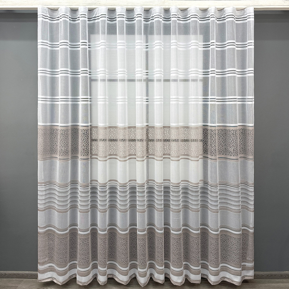 Короткий тюль VR-Textil 1946т Жакард Білий з капучино 300х200 см (42-0907) Київ - фото 2