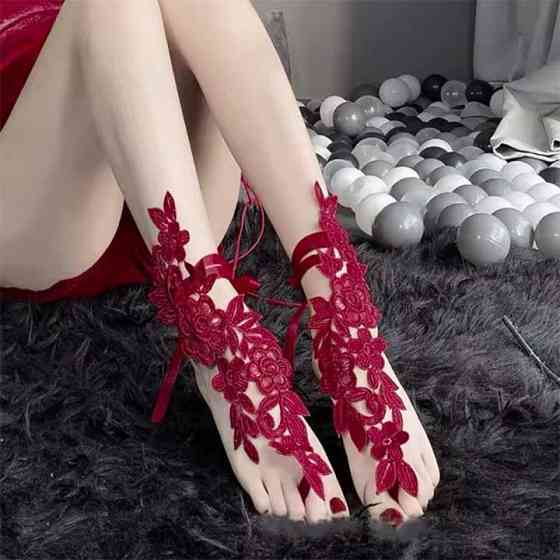 Мереживні квіткові гольфи із зав'язками XS/S/М/L (1,2,3,4) Бордовий — Еротична білизна Вінниця