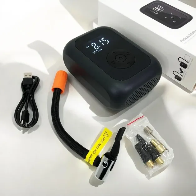 Портативний акумуляторний компресор із цифровим дисплеєм для авто, мото- та велосипеда, USB заряджання Одеса - фото 1