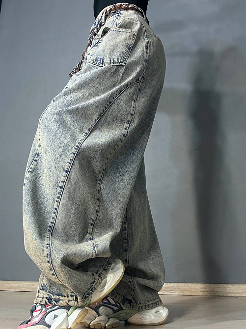 Джинсы женские Ijjass 6059 baggy супер широкие оверсайз с поясом винтажные голубые, голубой, 29, 29, 78 см Киев - изображение 4