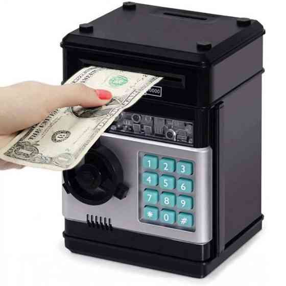 Електронна скарбничка сейф банкомат для дітей з PIN-кодом, автоматичний прийом банкнот і монет Black GF-71 Львів