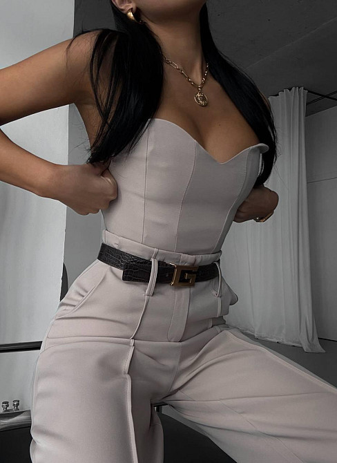 Жіночий базовий діловий костюм двійка: корсет і штани костюмка Бежевий, 46/48 Одеса - фото 1