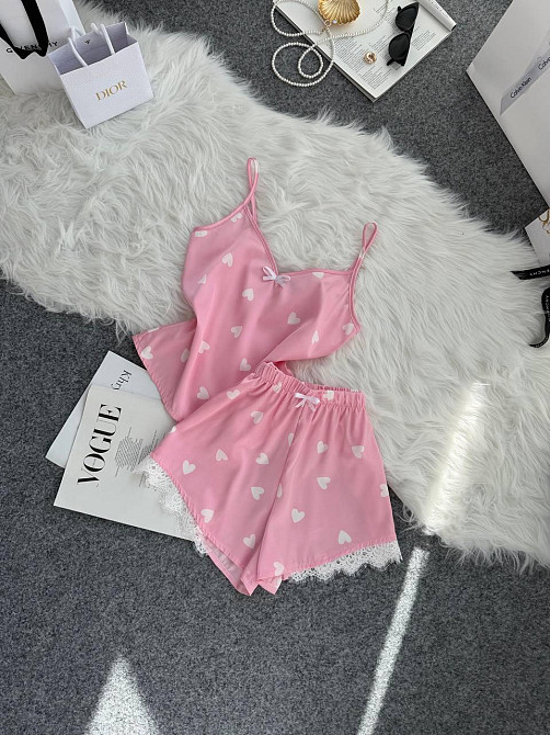 Женская базовая повседневная домашняя шелковая пижама с кружевом Розовый 2, 42/44 Одесса - изображение 4