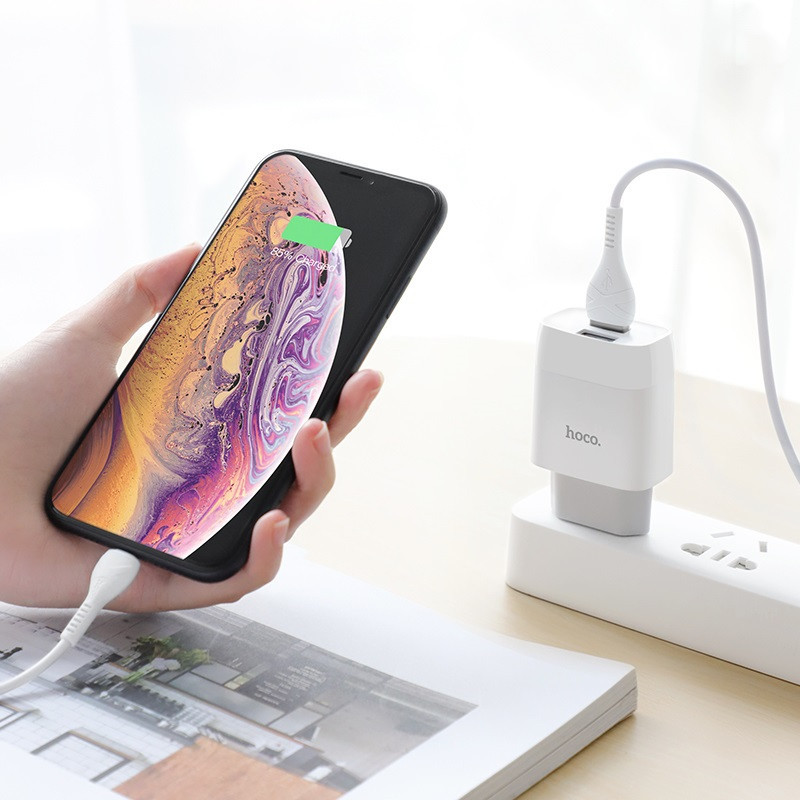 Сетевое зарядное устройство с кабелем HOCO C73A Glorious dual port charger set (iP)(EU) White Одесса - изображение 7