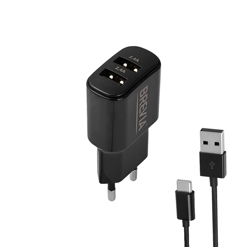 Сетевое зарядное устройство Brevia ePower 12W 2xUSB-A + кабель USB-A to USB-C 1м черный Львов - изображение 3
