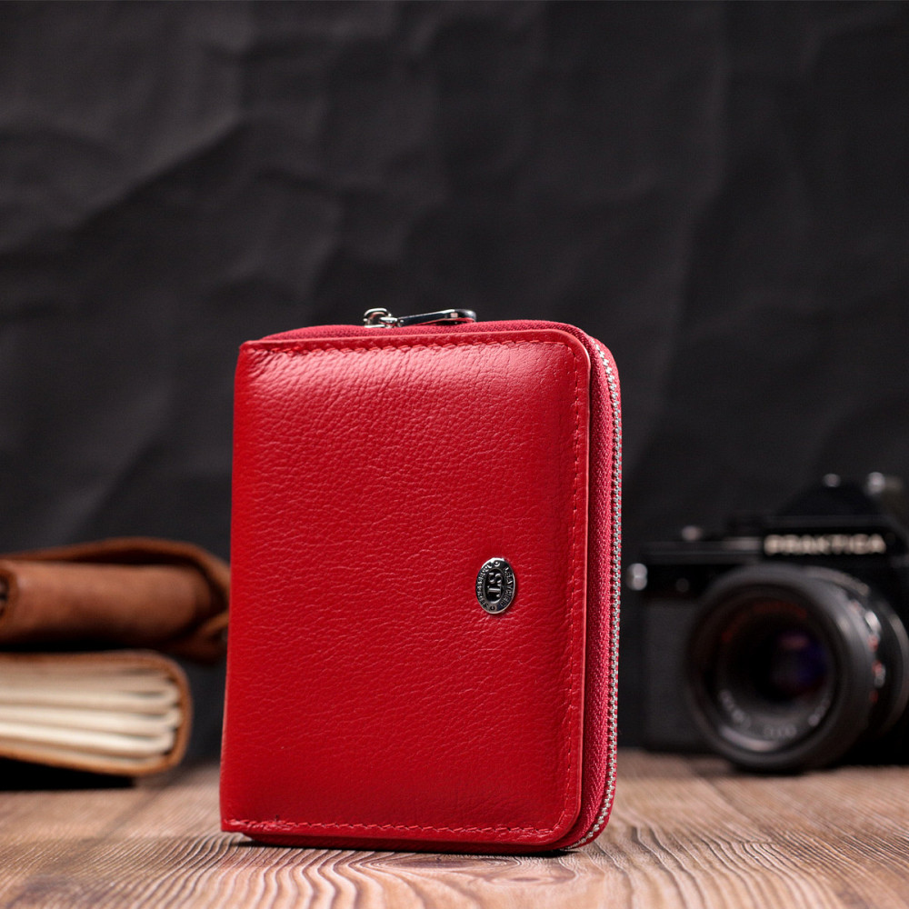 Кожаный женский кошелек на молнии с металлическим логотипом производителя ST Leather 19484 Красный Киев - изображение 3