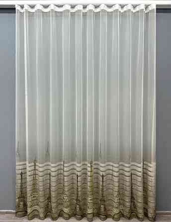 Тюль VR-Textil 1752т с принтом Париж Бежевый с белым 300х270 см (42-0784) Киев