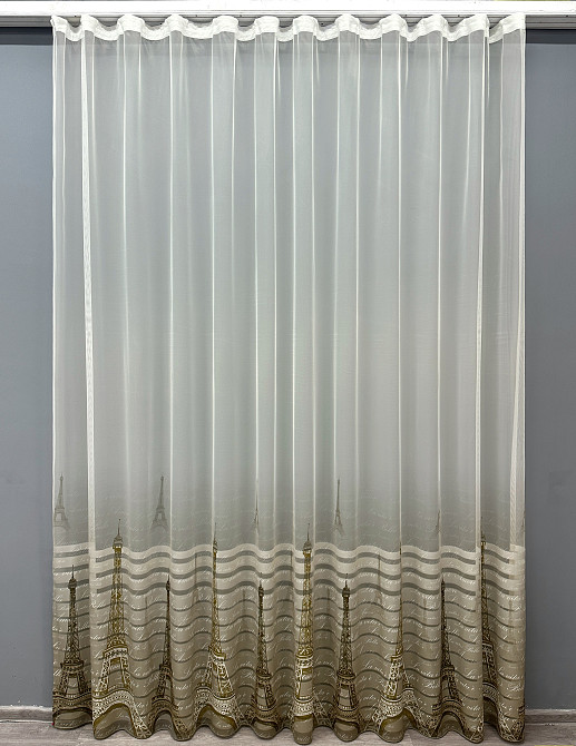 Тюль VR-Textil 1752т с принтом Париж Бежевый с белым 300х270 см (42-0784) Киев - изображение 2