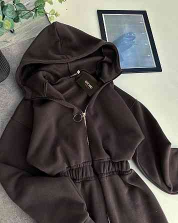 Жіночий теплий комбінезон із капюшоном тринитка на флісі + нашивка Шоколад, 42/44 Одеса