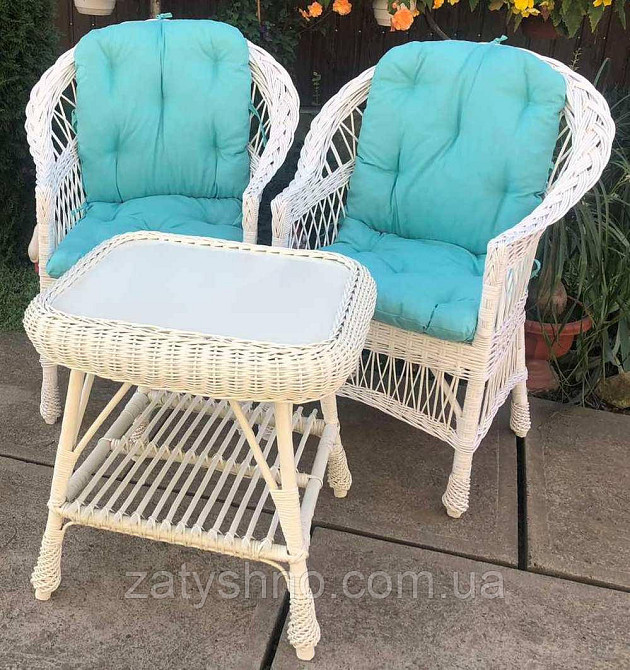 Белая плетеная мебель с накидками|Мебель из лозы белая с квадратным столом |мебель плетеная на подар Киев - изображение 1