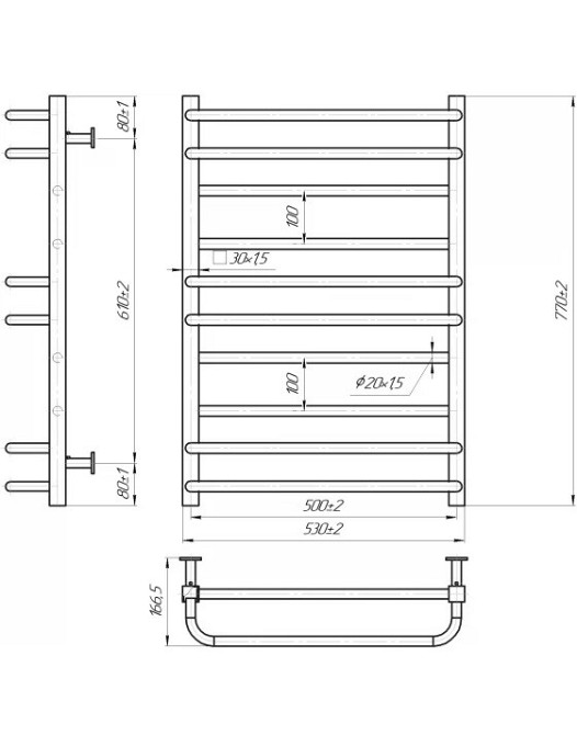 Водяной полотенцесушитель Mario INOX Премиум Люкс 770х540/500 Киев - изображение 3