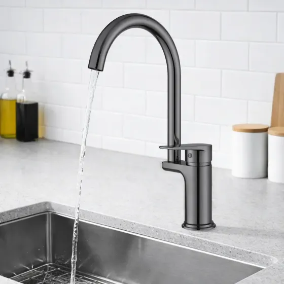 Смеситель кухонный с высоким изливом (черный) AND YLN1837-5A-L Коломия