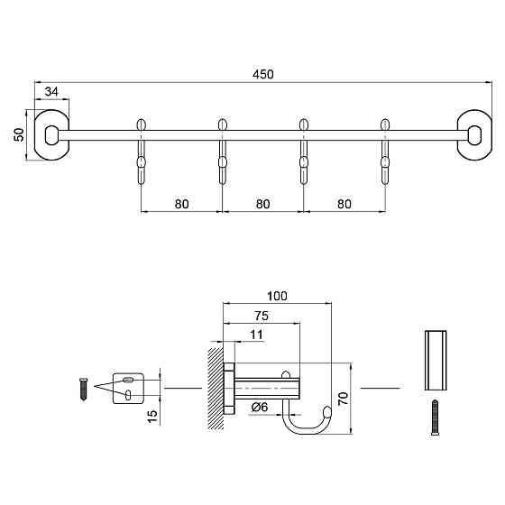 Держатель для полотенца Qtap Liberty 4 крючка 450 мм QTLIBBLM1154-4 Black Киев