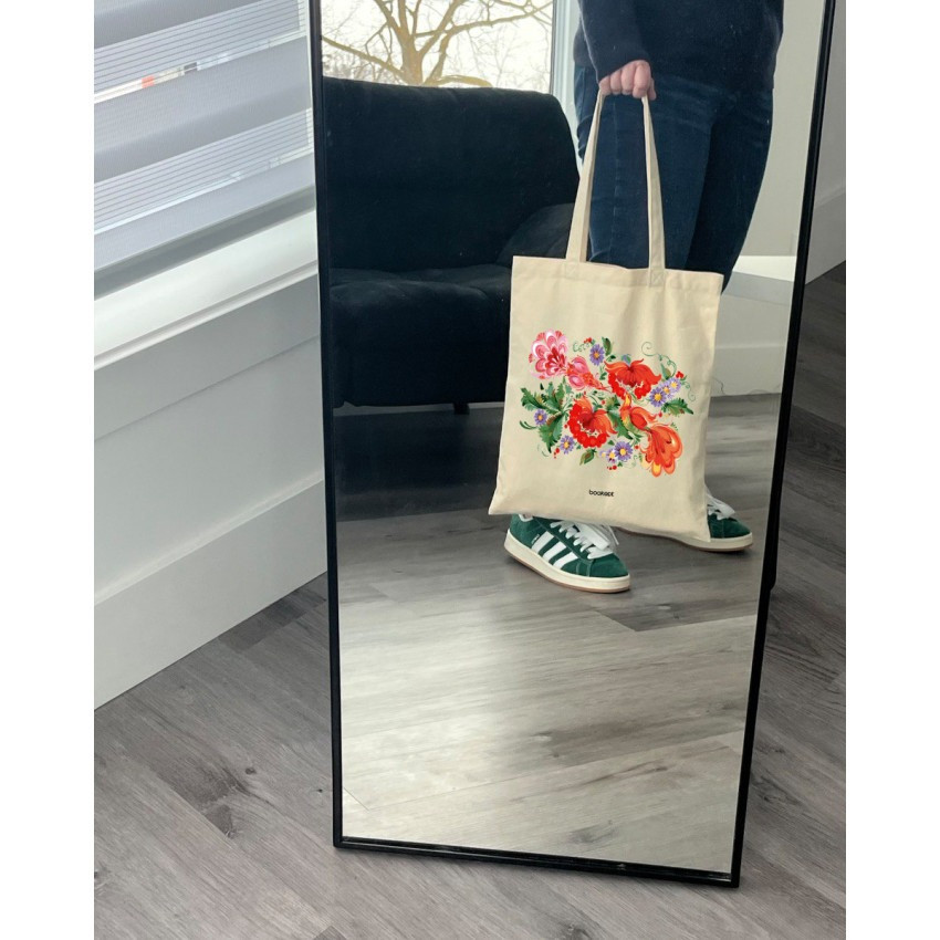 Екошопер BookOpt BK4002 Петриківський розпис Червоні квіти бежевий Київ - фото 3